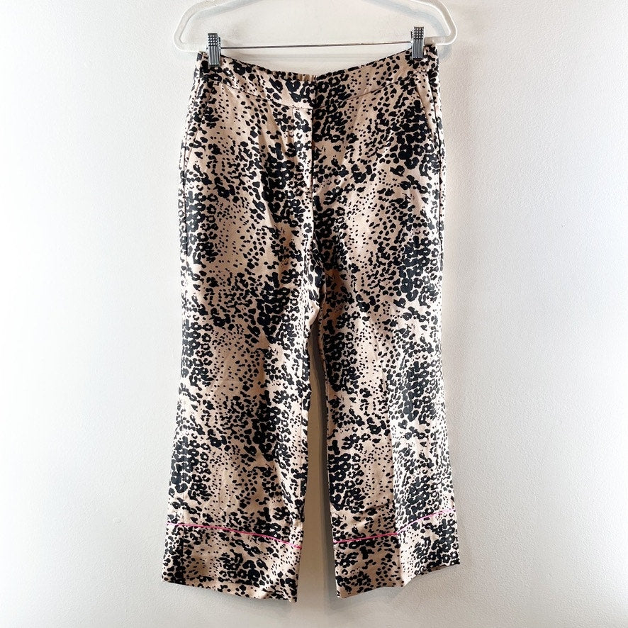 J. Crew Peyton Leopard Print High-Rise Wide Leg Cropped Pants Brown Black 8