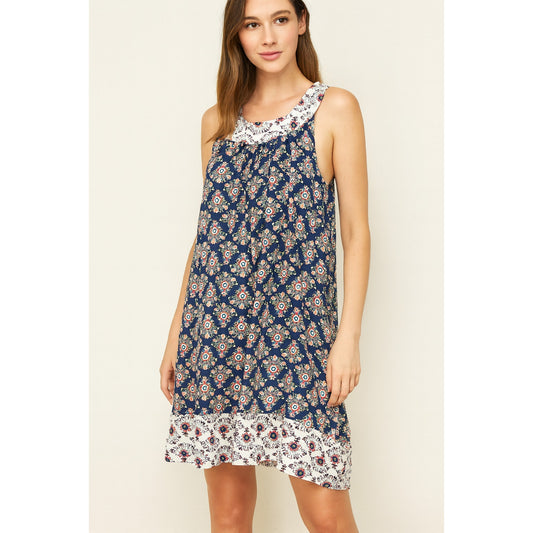 Boden Printed Sleeveless Mini Swing Dress Blue 12