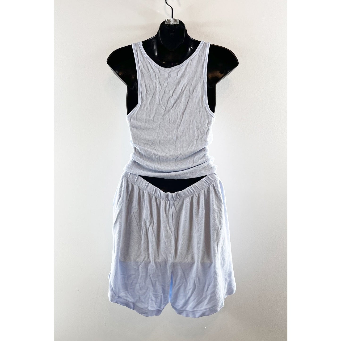 Aerie Scoop Neck Tank Top Pull On Shorts Lounge Set Light Blue Medium