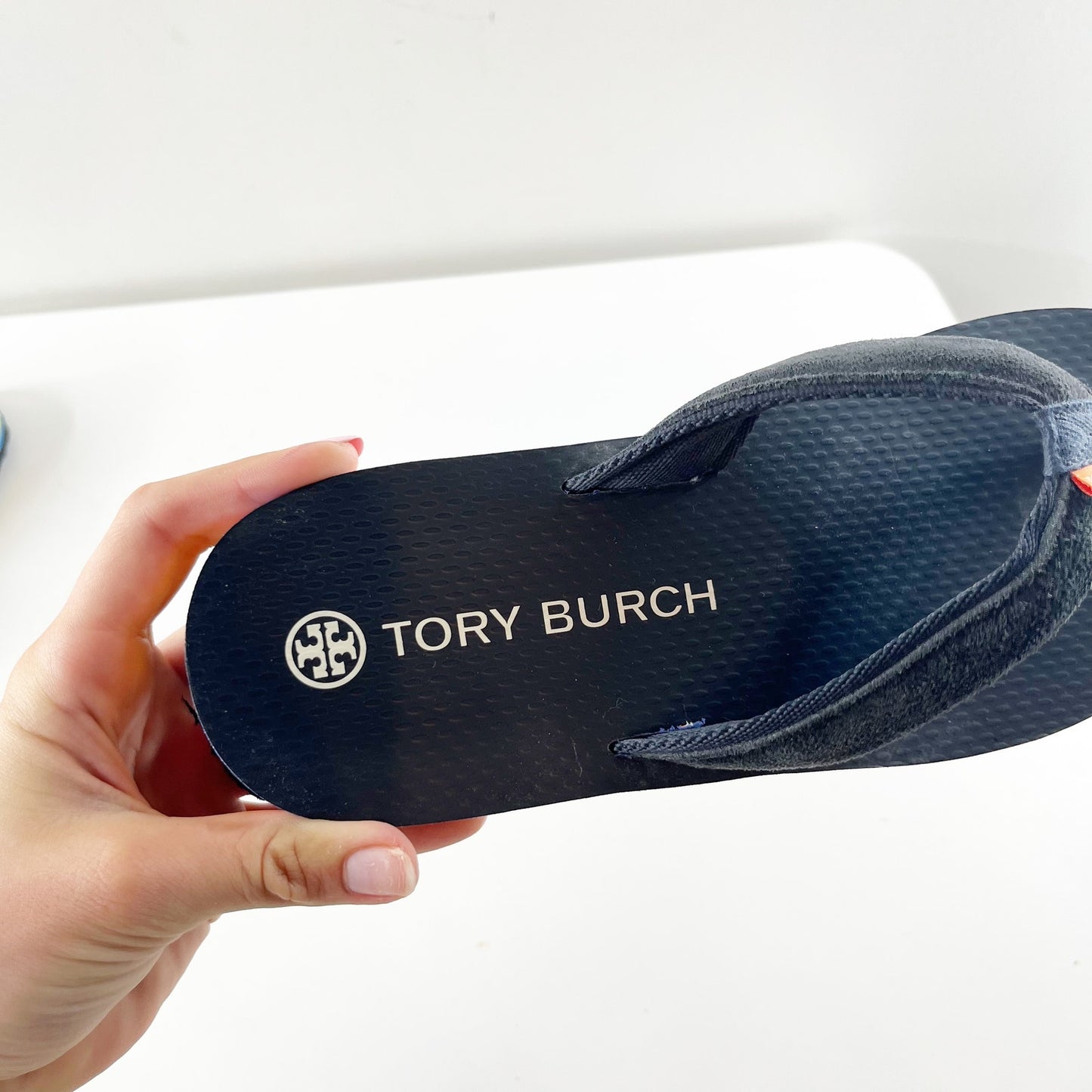 Tory Burch 70's Suede Thong Platform Flip Flop Sandal Perfect Navy Blue 9