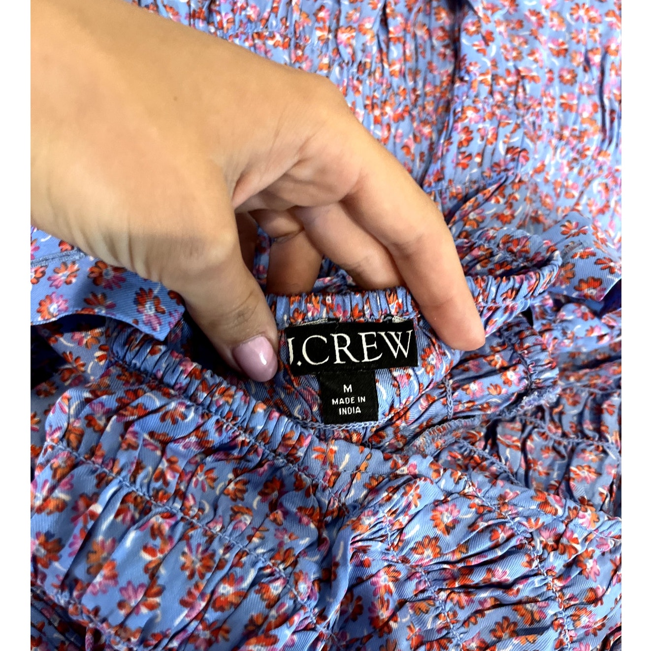 J. Crew Smocked Drop Waist Midi Dress in Summer Fields Purple Medium