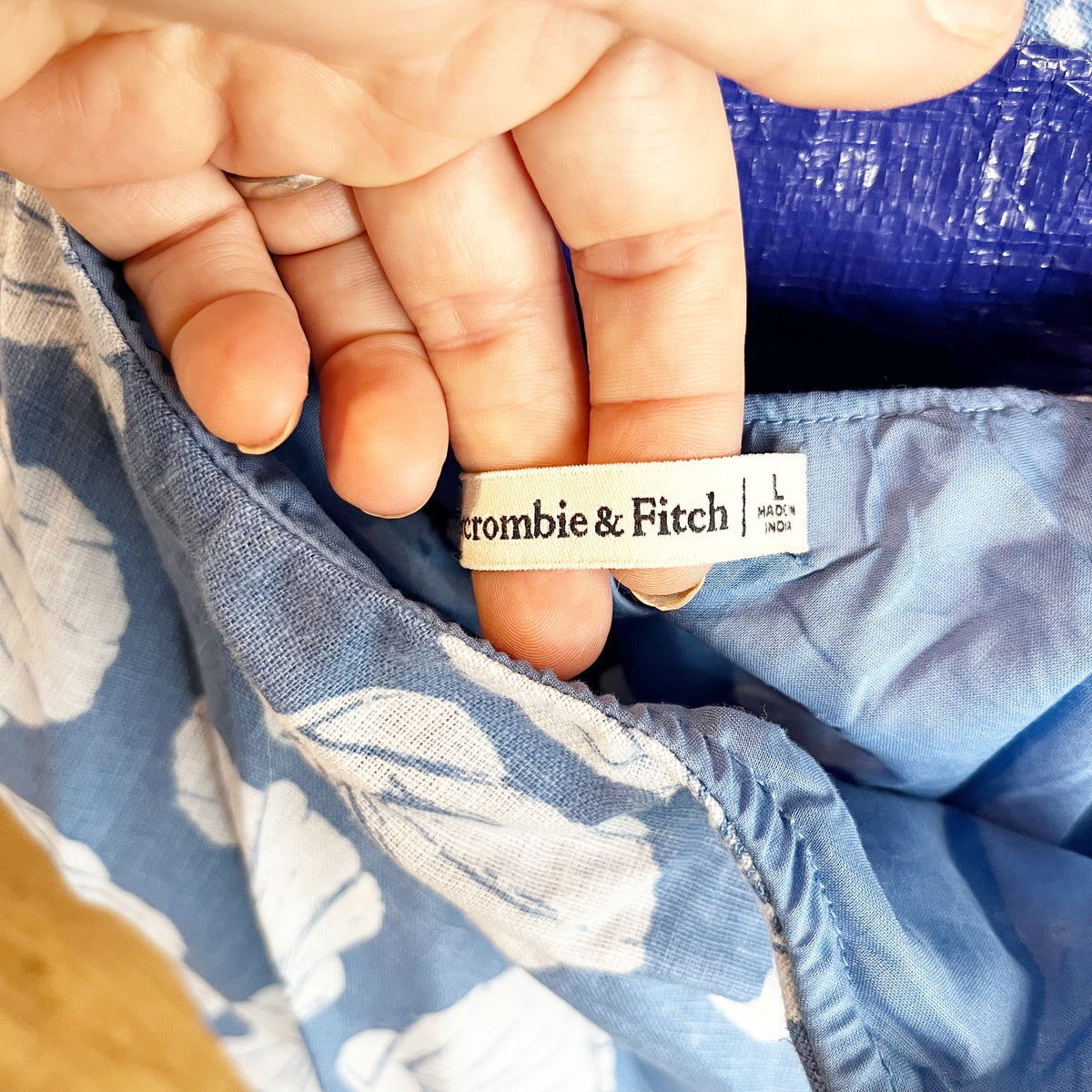 Abercrombie Julia Cutout Tie Back Shell Print Linen Blend Maxi Slip Dress Blue