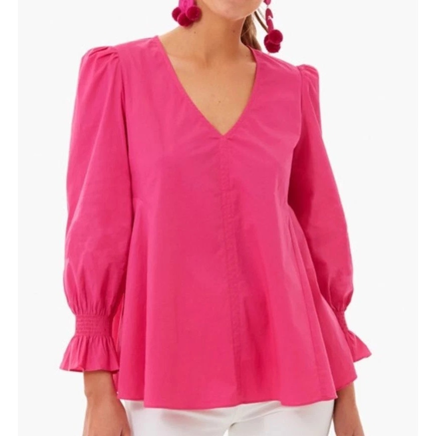 Tuckernuck Pomander Place Easton Cotton Poplin Long Sleeve Blouse Pink Medium