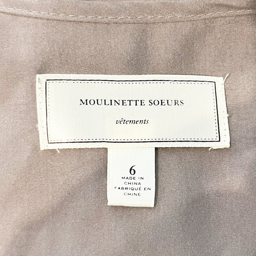 Moulinette Soeurs Short Puff Sleeve Belted Silk Mini Dress Dove Gray 6