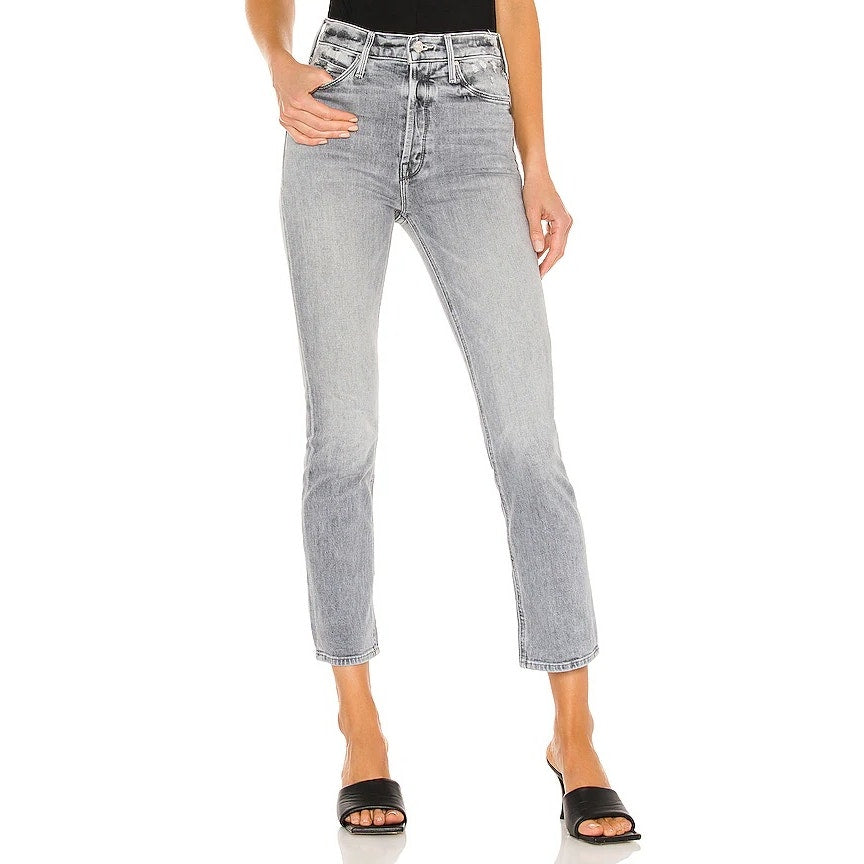 Mother The Button Fly Dazzler Ankle Straight Jeans Shadows in The Grass Gray 26