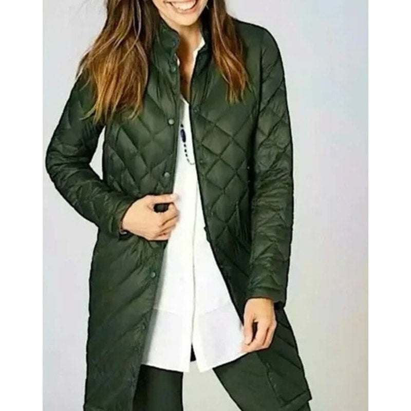 J. Jill Longline Down Quilted Puffer Coat Jacket Green Large