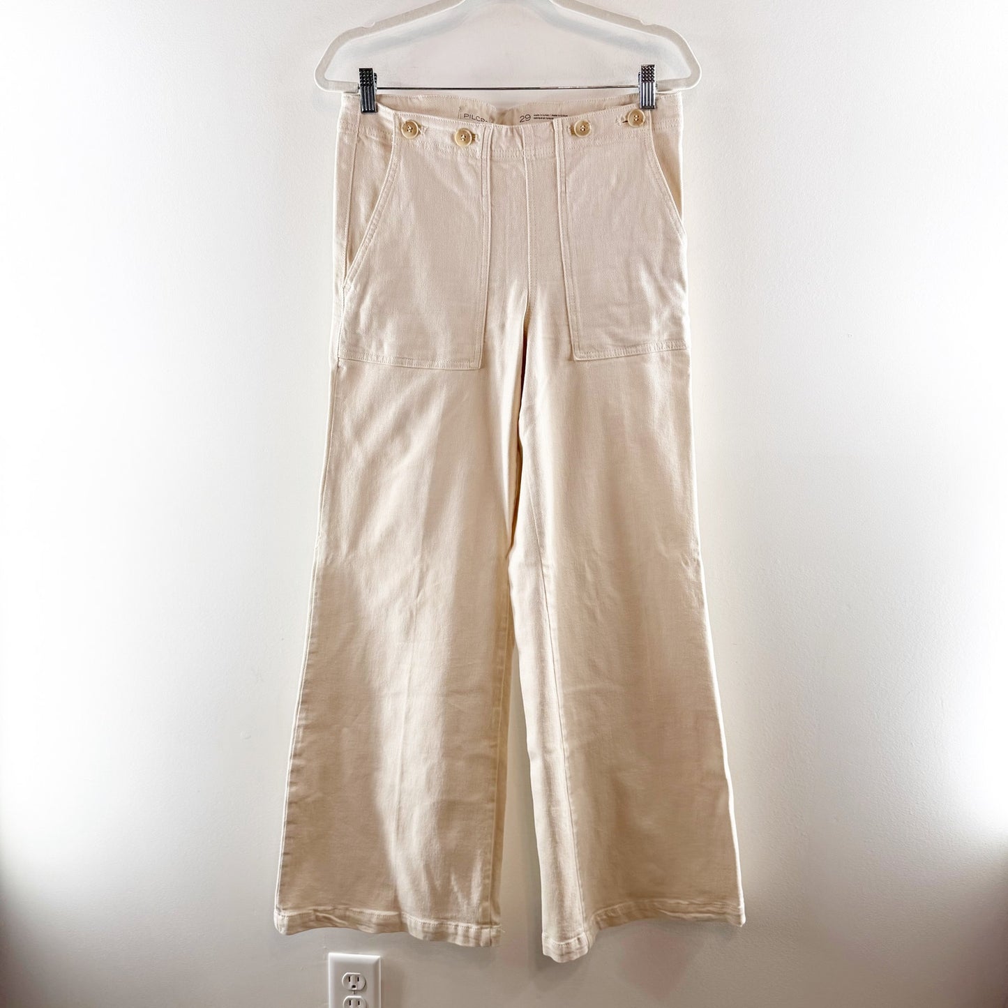 Pilcro Anthropologie The Kit High-Rise Wide-Leg Utility Trousers Cream 29