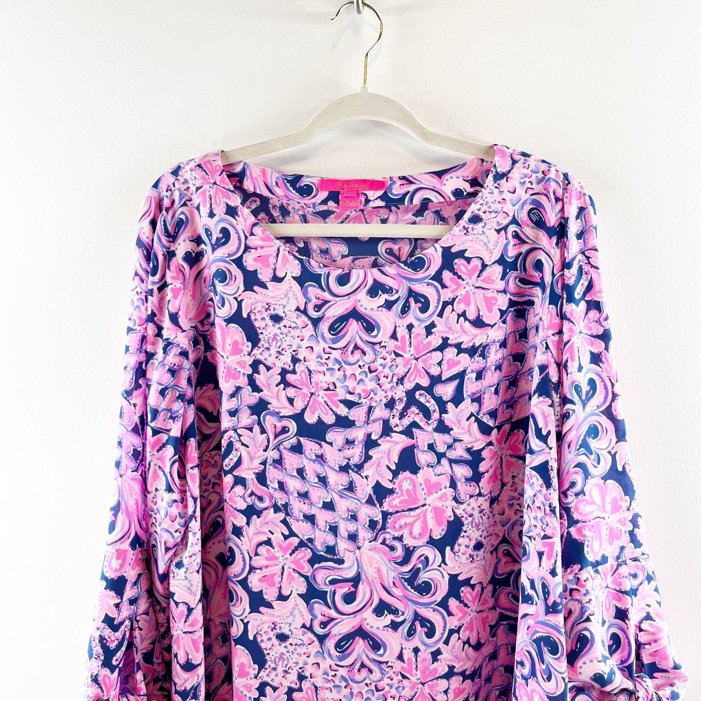 Lilly Pulitzer Langston Blouse Love You Bunches Pink Blue XL