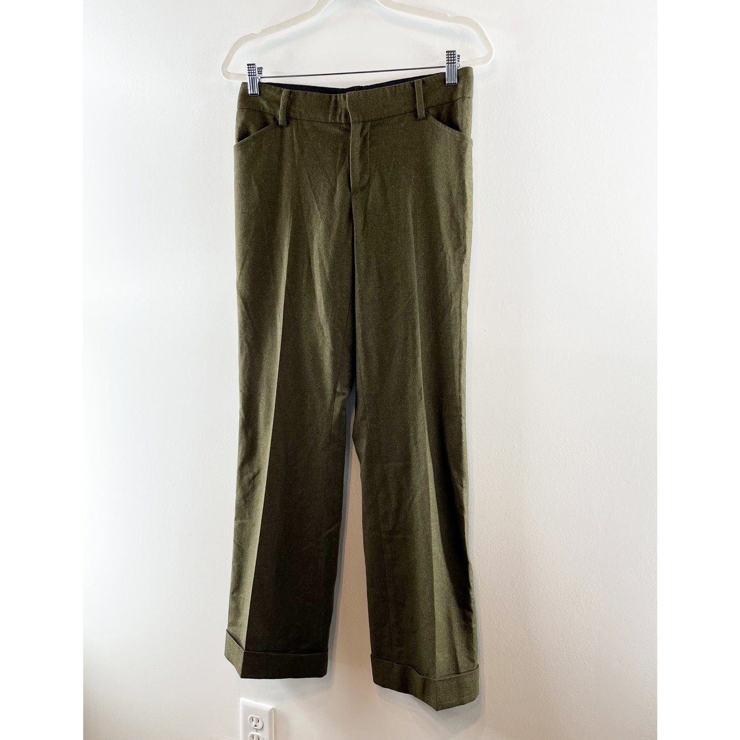 Ralph Lauren Mid Rise Wool Blend Cuffed Trouser Dress Pants Green 8