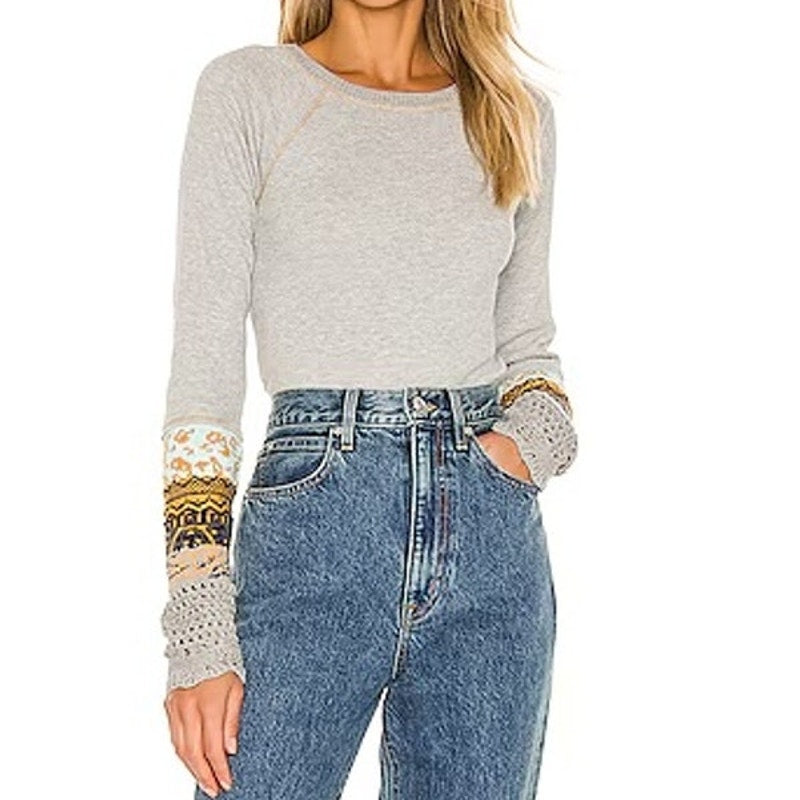 Free People in The Mix Long Sleeve Waffle Thermal Top Gray XS