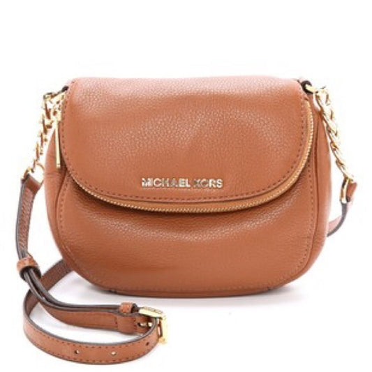 Michael Kors Bedford Flap Pebbled Leather Crossbody Bag Purse Brown