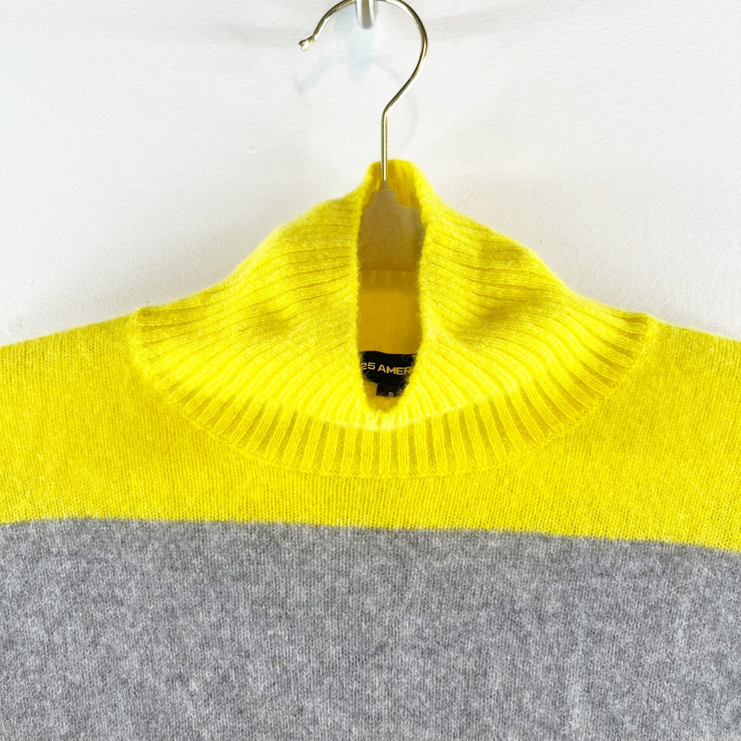 525 America Cashmere Striped Turtleneck Sweater Yellow Gray Small