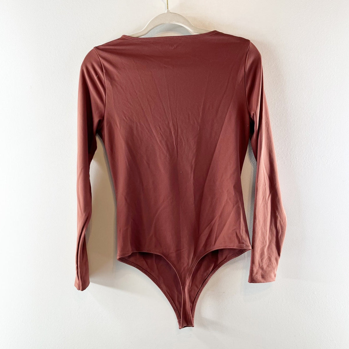 Abercrombie Soft Matte Seamless Sweetheart Long Sleeve Bodysuit Brick Maroon Red