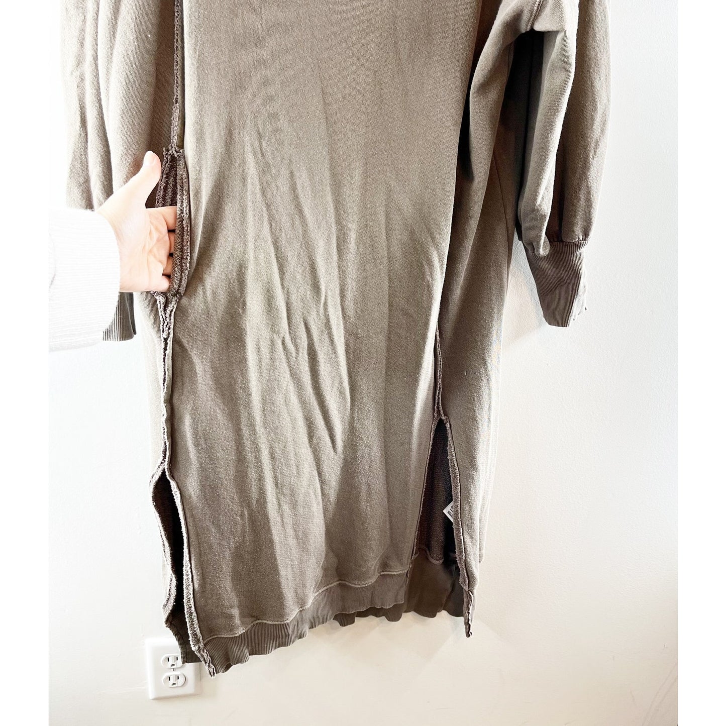 Free People Camden Long Sleeve Oversized Maxi Sweatshirt Dress Dolphin Gray XS