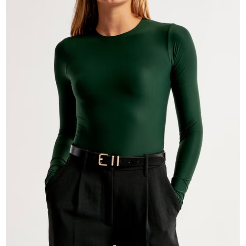 Abercrombie & Fitch Long Sleeve Bodysuit Dark Green XS