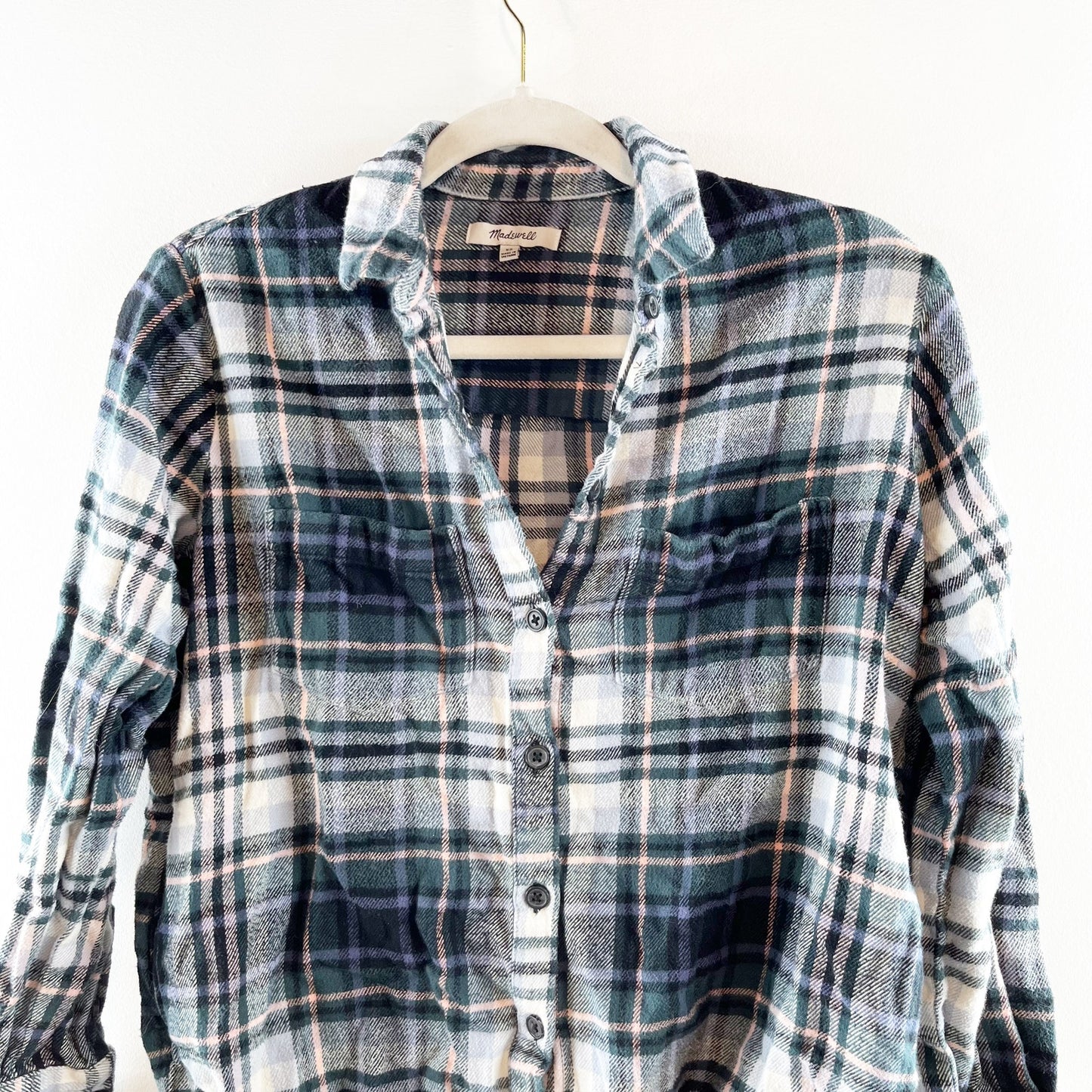 Madewell Flannel Plaid Sunday Button Up Shirt in Cronston Green XS