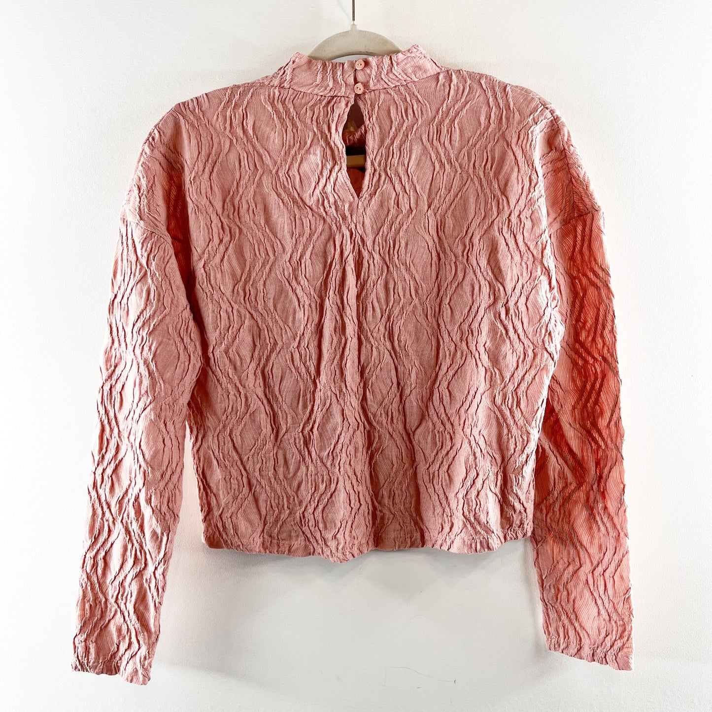 Anthropologie Textured Funnel Neck Long Sleeve Top Rose Pink XS