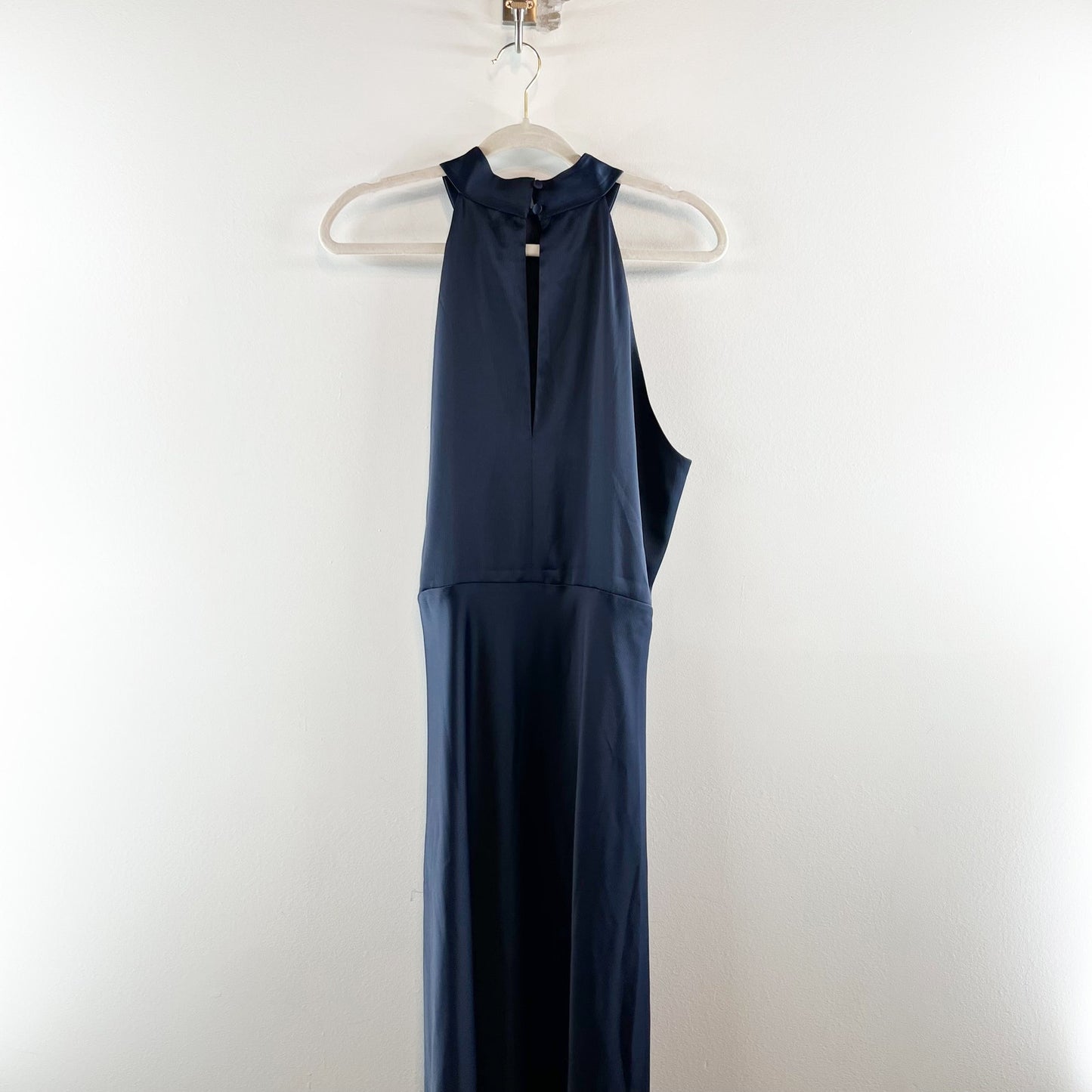 WAYF Halter Neck Sleeveless Slit Maxi Formal Gown Navy Blue XL