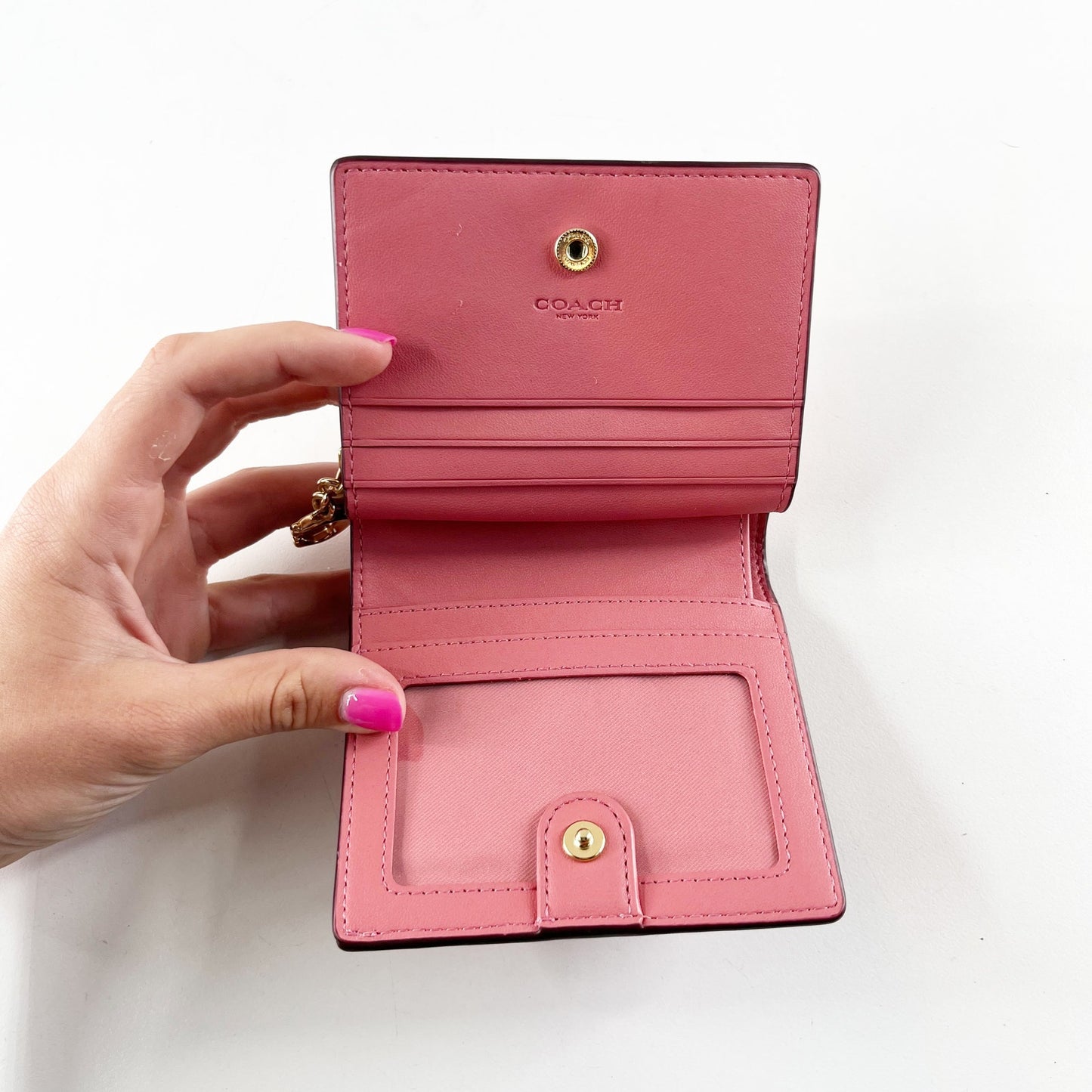 Coach Pebbled Leather Small Corner Zip Bi-Fold Wallet Pink