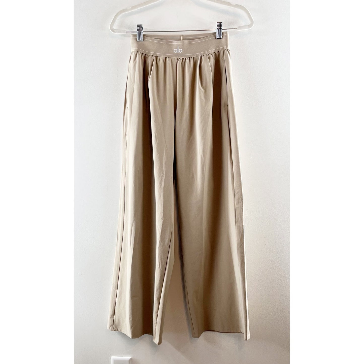 Alo High Rise Suit Up Wide Leg Trouser Pants Gravel Tan XS
