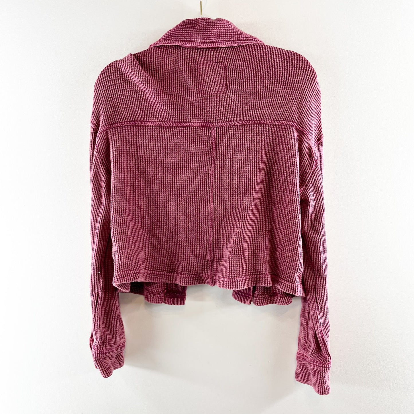 Bagatelle Thermal Waffle Knit Long Sleeve Button Up Shirt Jacket Shacket Red S