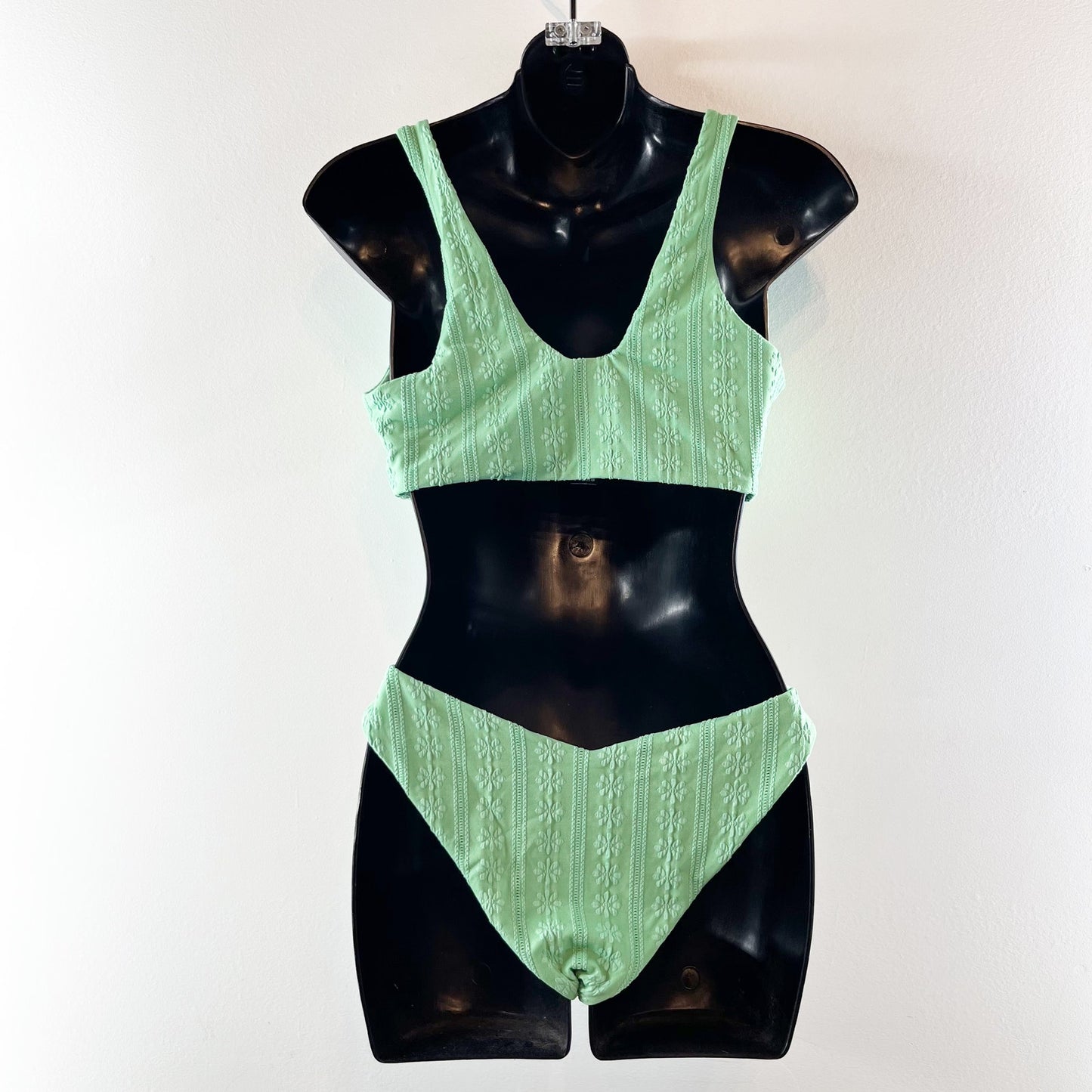 Beach Riot Vanessa Botoms and Dallas Tie Front Top in Sage Bloom Jacquard Green