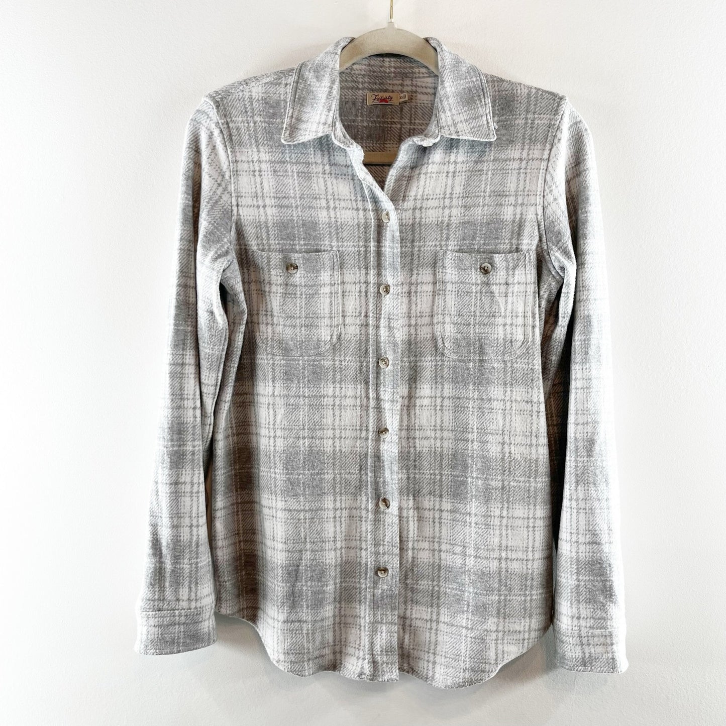 Faherty W Legend Sweater Button Down Shirt Winter Clouds Plaid Gray XS