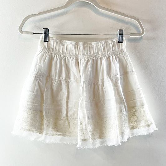 Hollister California Pull On High Rise Lace Trim A-Line Mini Skirt White Medium