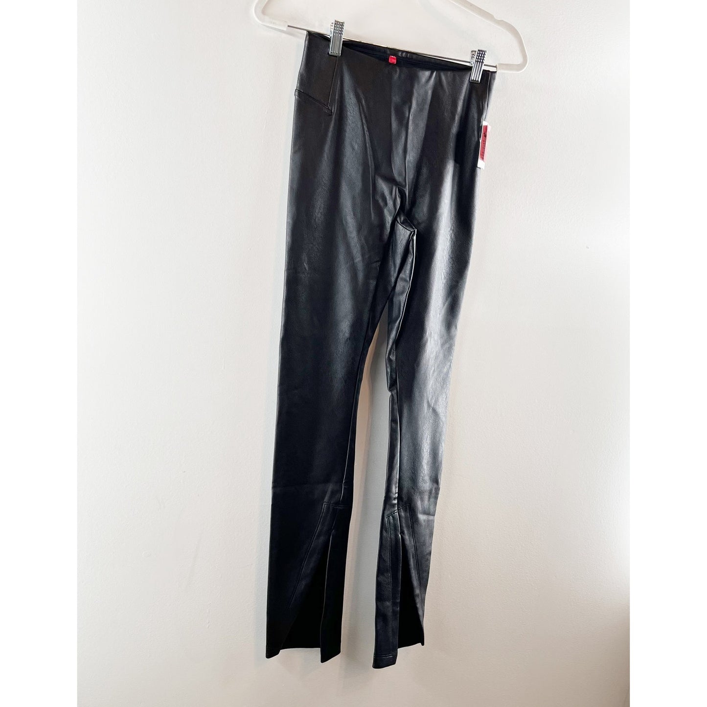 SPANX Leather-Like Pull On Front Slit Full-Length Skinny Pants Luxe Black XS