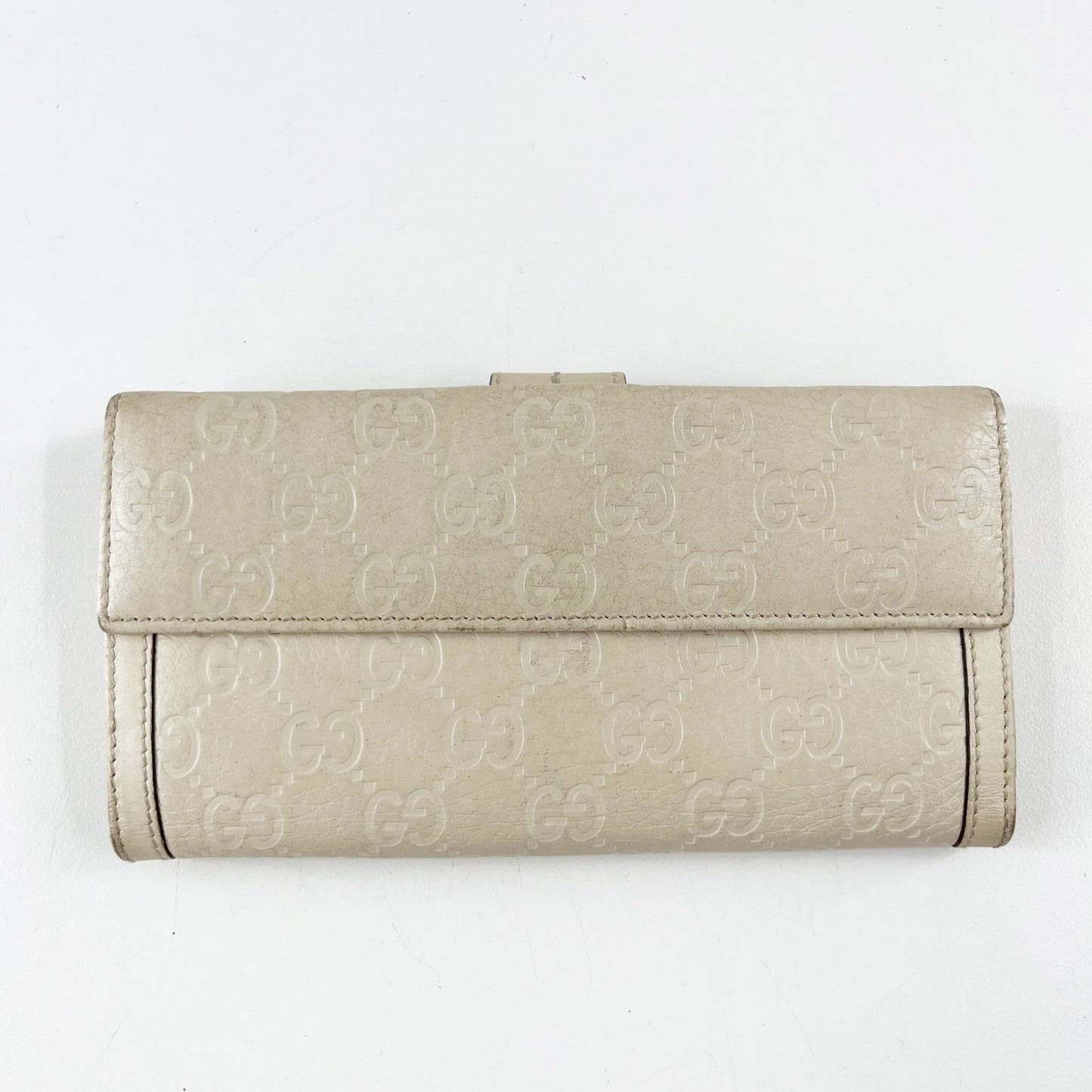 Gucci Guccissima GG Continental Long Rectangle Leather Wallet Cream