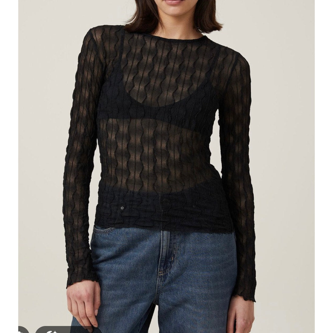 House of Harlow Long Sleeve Sheer Bra Top Black Small