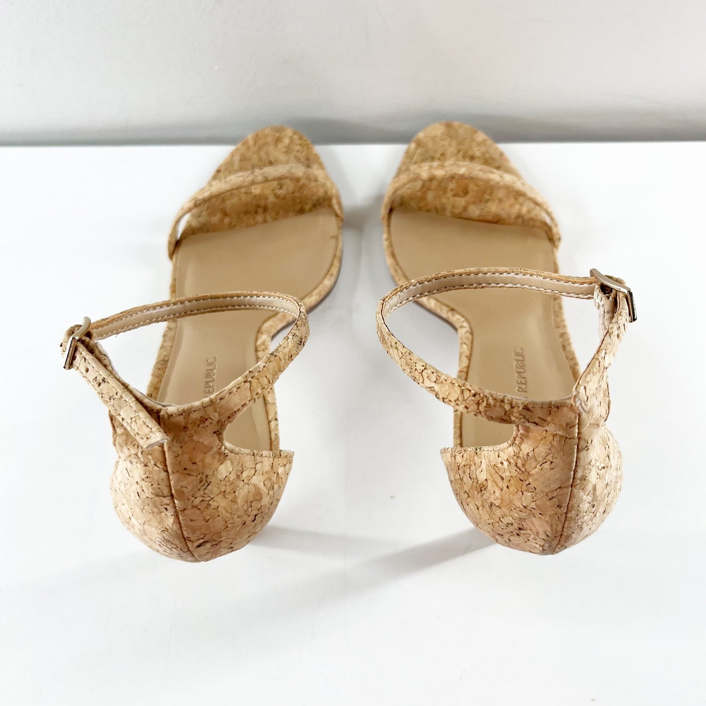 Banana Republic Cork Stiletto Ankle Wrap Pump Sandals Tan Beige 7.5