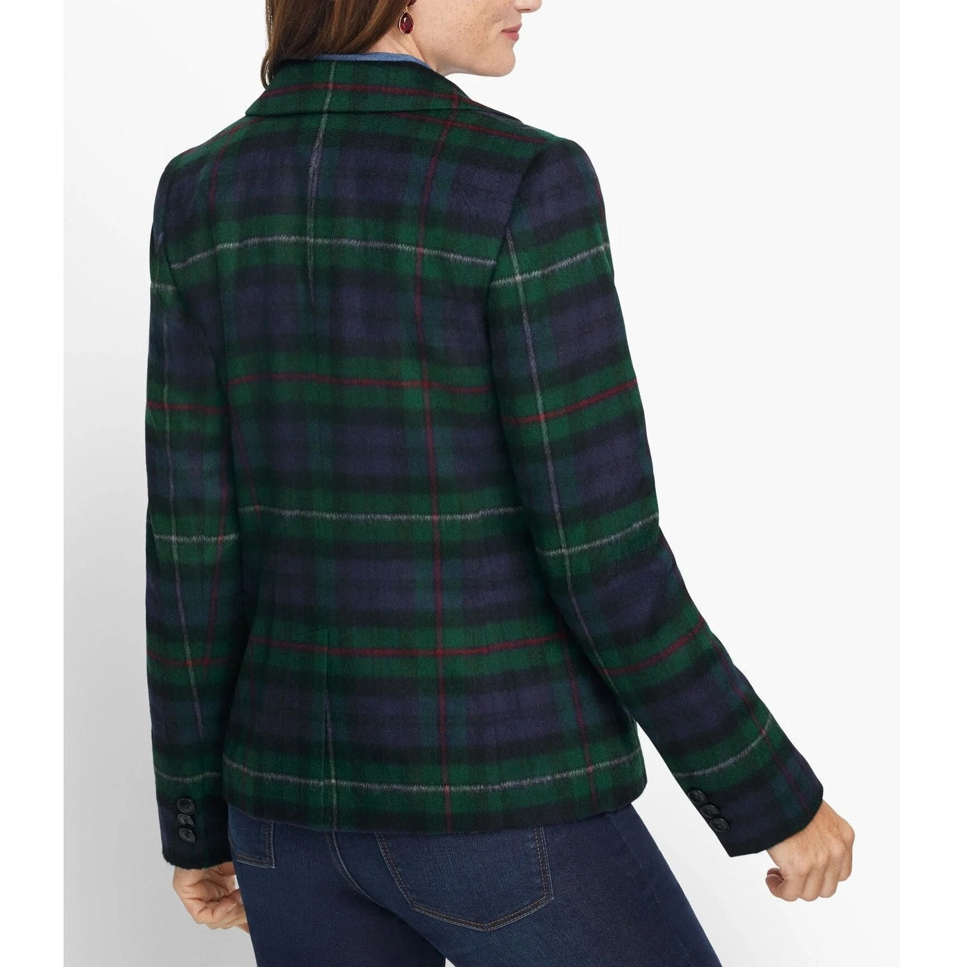 Talbots Brushed Wool Double Breasted Blazer Jacket Tartan Plaid Green 10P