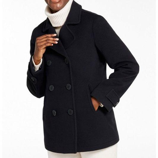 L.L. Bean Classic Lambswoll Insulated Lined Double Breasted Peacoat Navy Blue 10