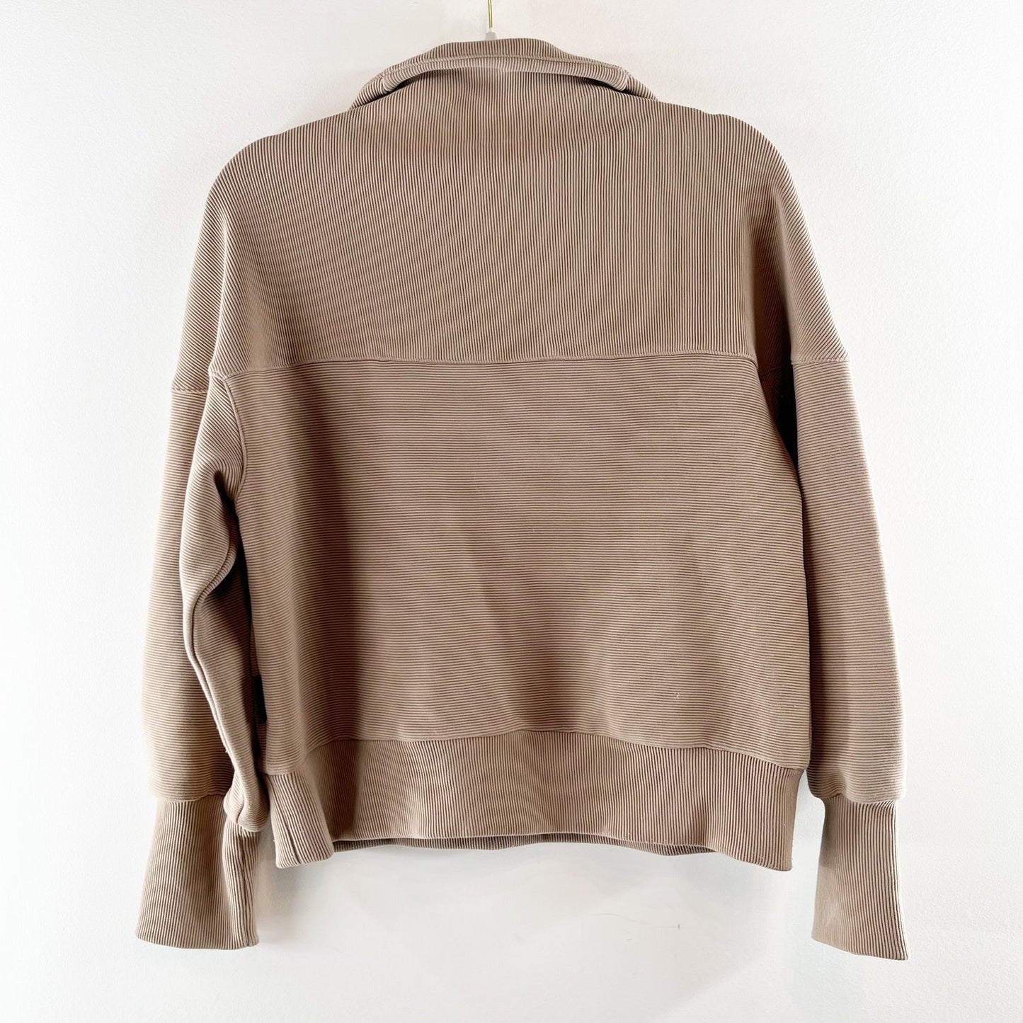 Varley Acadia 1/2 Zip Ottoman Ribbed Pullover Sweatshirt Brown Taupe XS