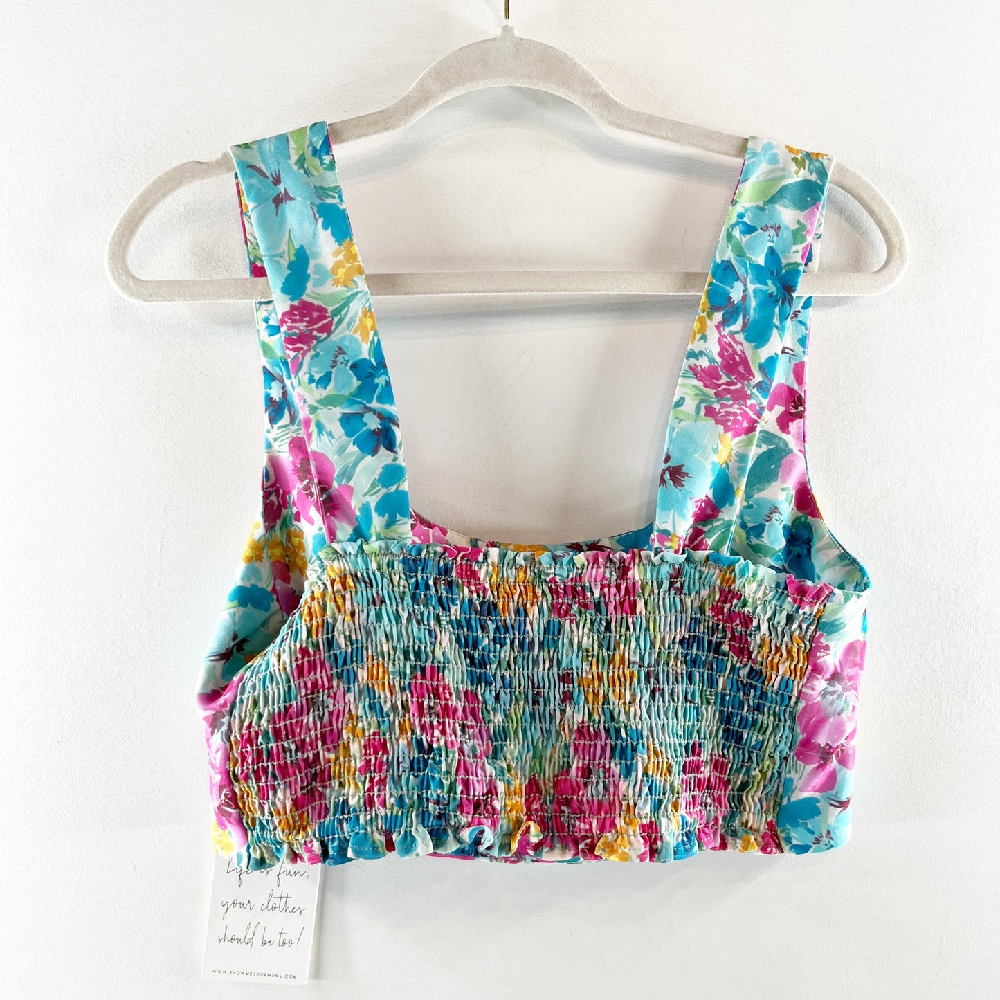 Show Me Your Mumu Square Neck Floral Crop Tank Top Blue Pink Large