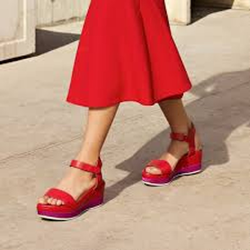 Cole Haan Grand Ambition Platform Chunky Wedge Heel Sandals Red Purple 8