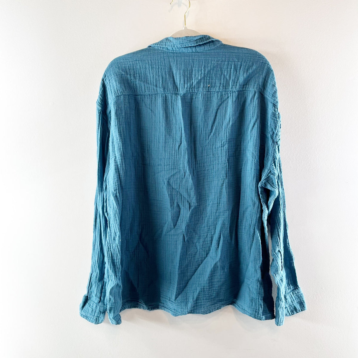 Abercrombie & Fitch Soft A&F Long Sleeve Button-Up Gauzy Shirt Top Blue XL