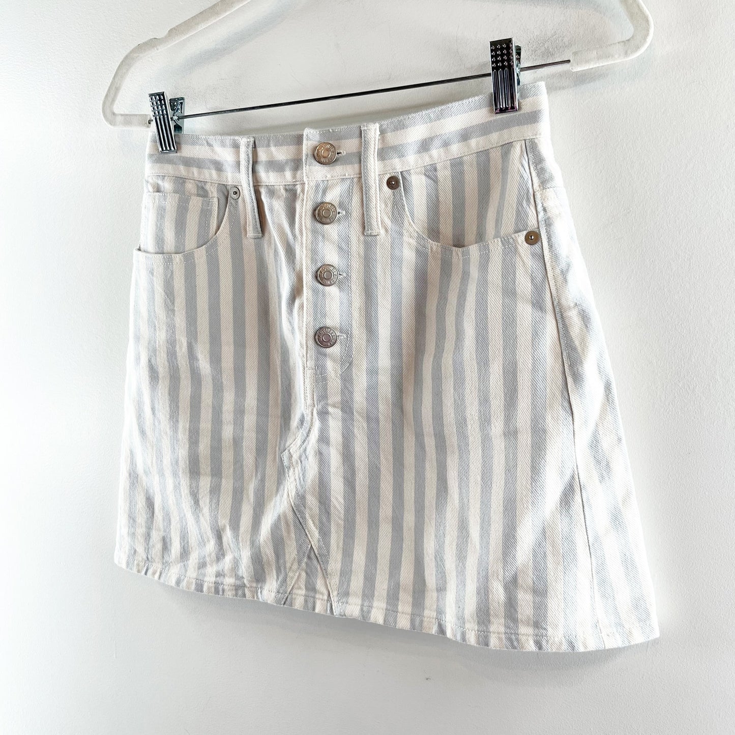 Madewell Striped Denim Mini Skirt in Pompano Stripe Blue White 24