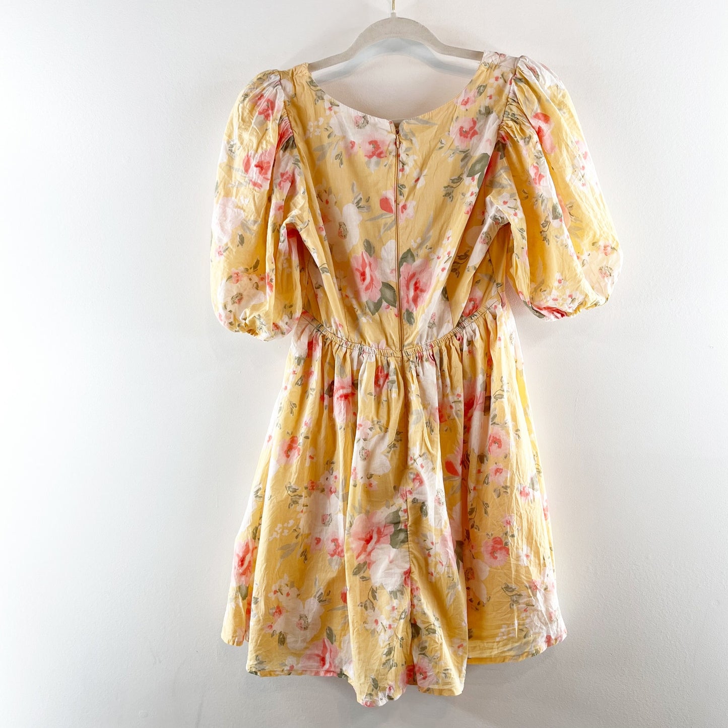 Abercrombie & Fitch Puff Short Sleeve Floral Tie Front Mini Dress Yellow XS