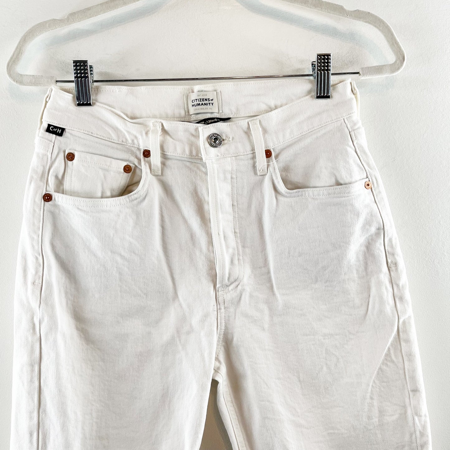 Citizens of Humanity High Rise Cropped Isola Boot Cut Jeans White 25