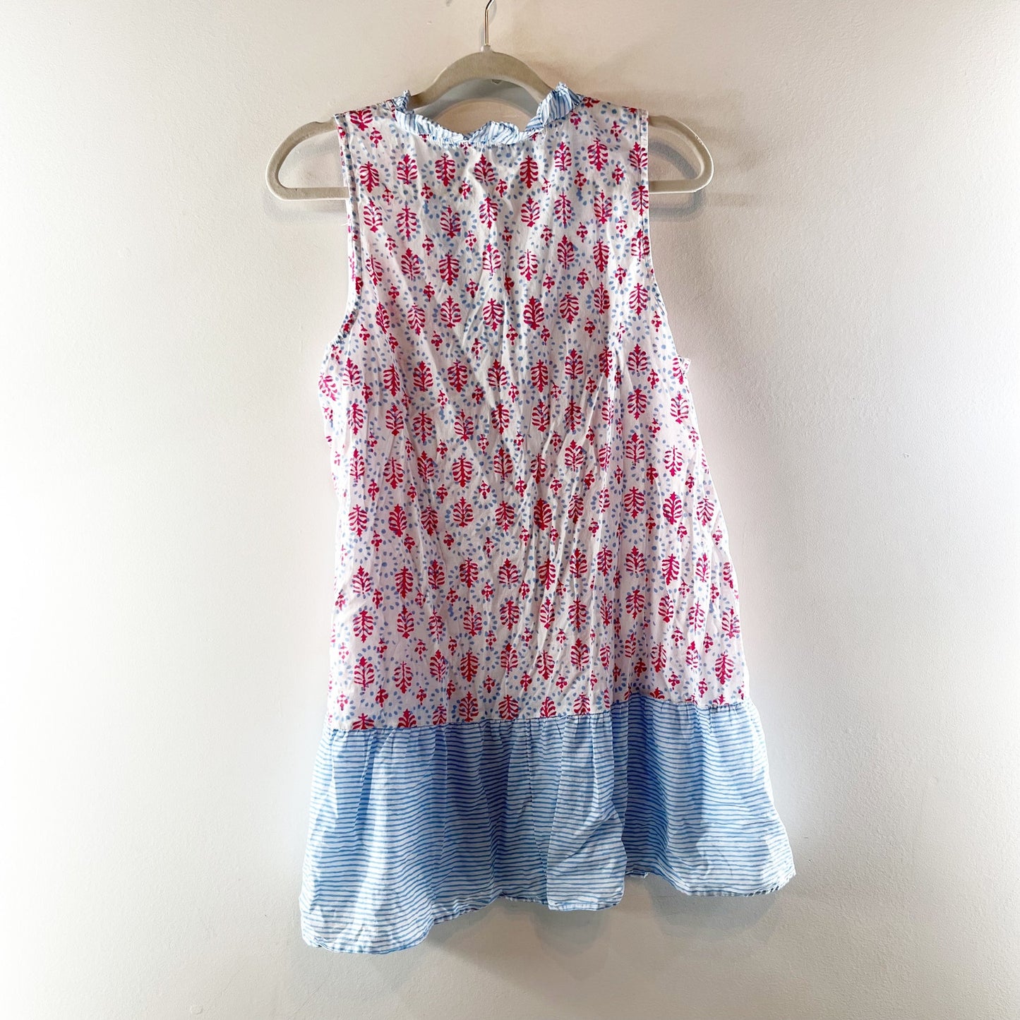 J. Crew Ruffle Tiered Mini Swim Cover Up Dress White Red Blue Medium