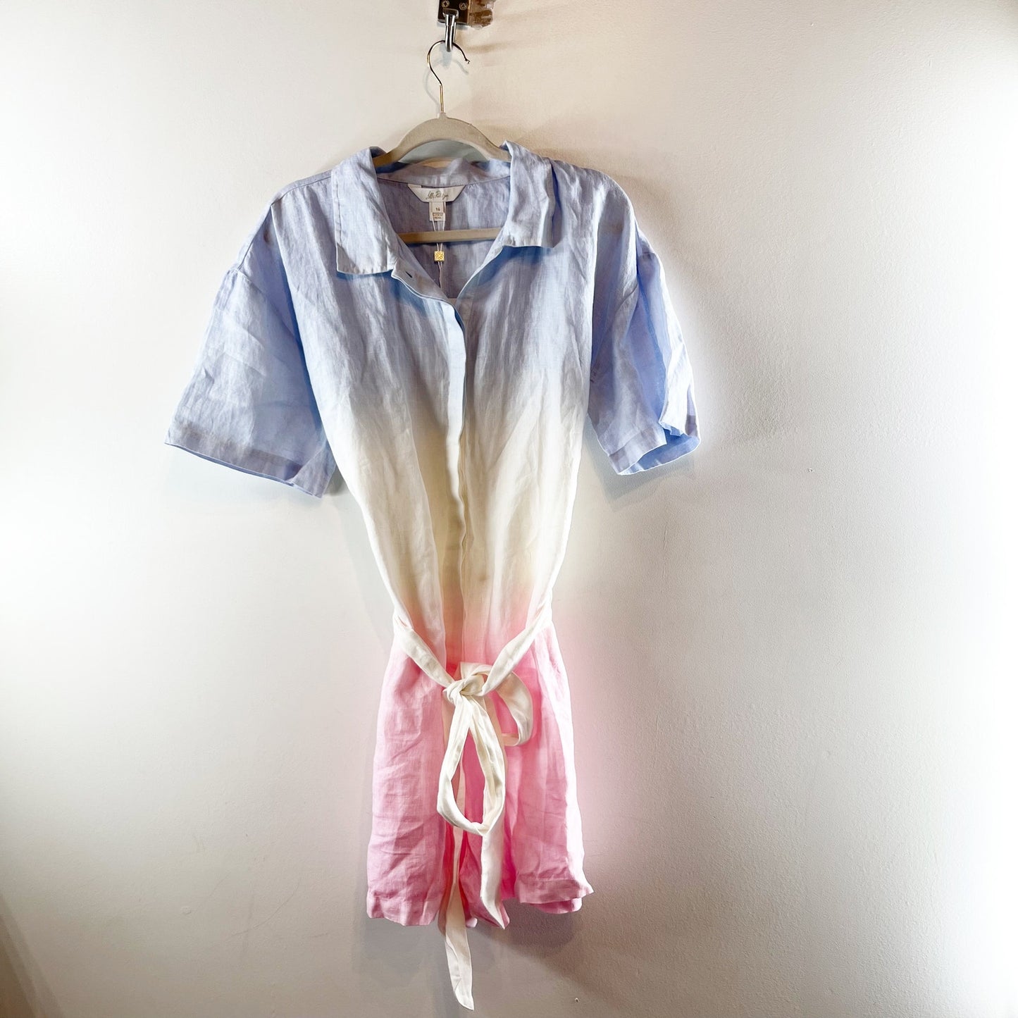 Lilly Pulitzer Dresher Ombre Belted Button Down Romper Blue White Pink 14