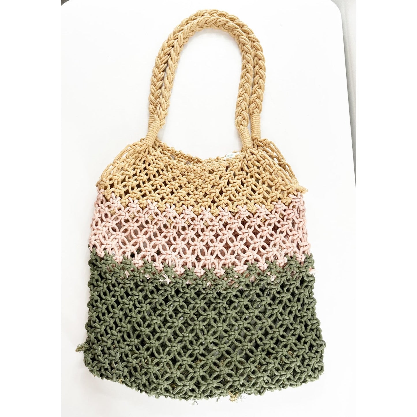 Aerie Crochet Beach Tote Bag Purse Brown Pink Green