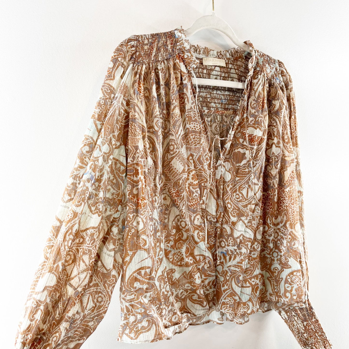 Ulla Johnson Ida Printed Cotton Blend Puff Sleeve Split-Neck Blouse Feldspar 2
