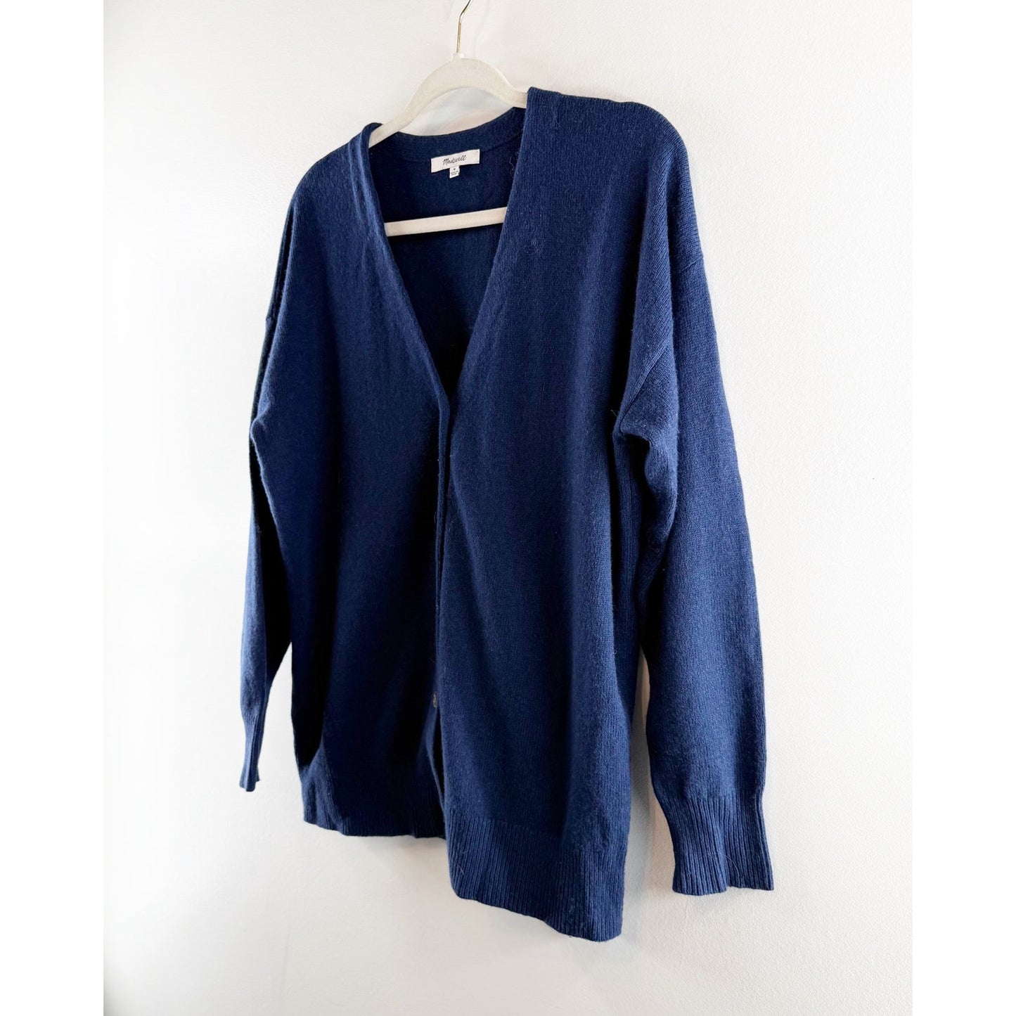 Madewell Relaxed V Neck Button Up Cardigan Sweater Heather Indigo Blue Medium