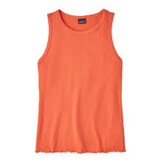 Patagonia Rib Knit Sleeveless Ruffle Hem Tank Top Orange XS