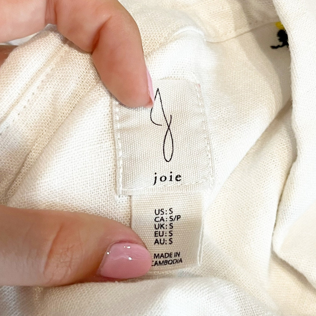 Joie Short Sleeve Button Up Embroidered Bumble Bee Print Shirt Dress White Small