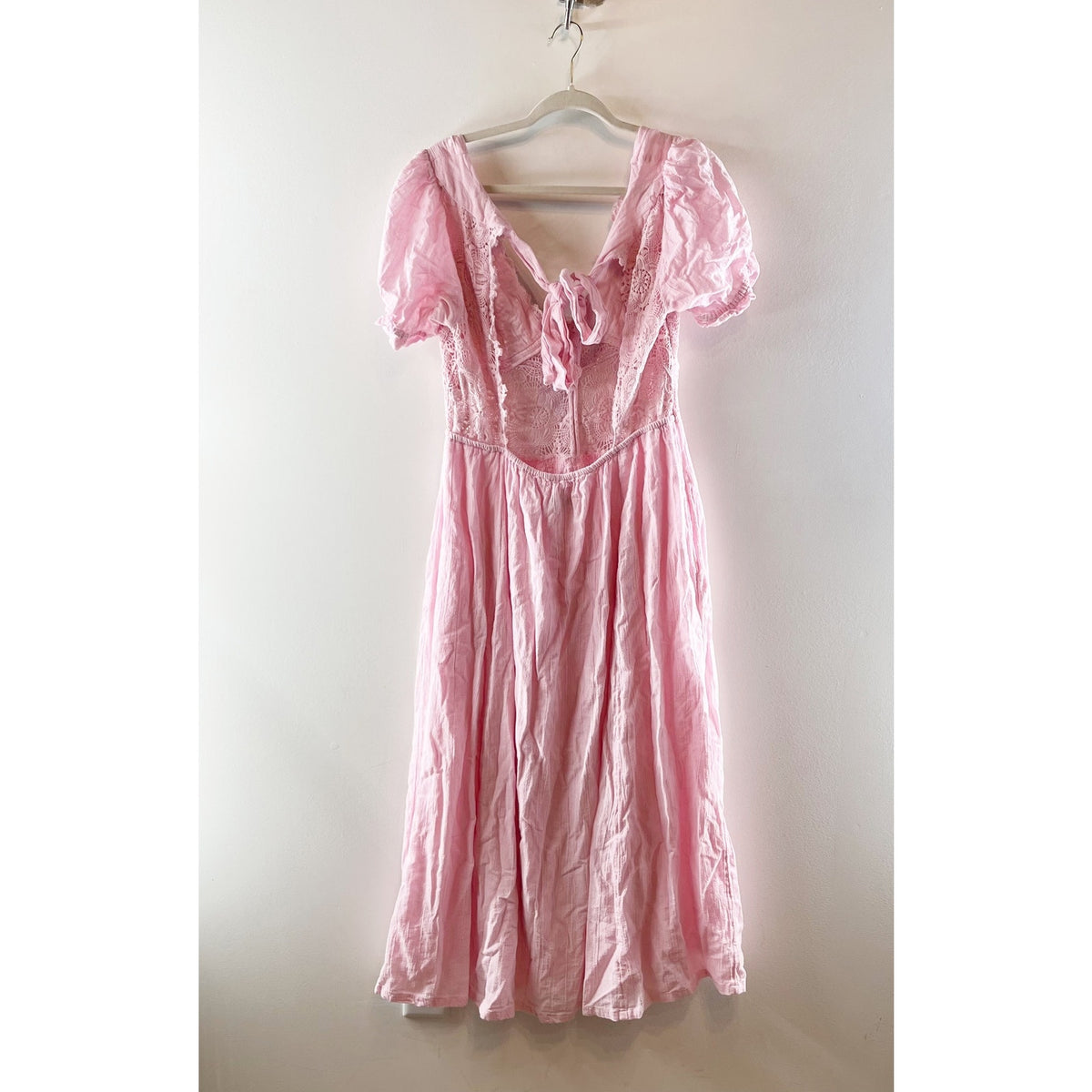 Free People All You Need Is Lace Short Sleeve Cotton Midi Dress Pink Large