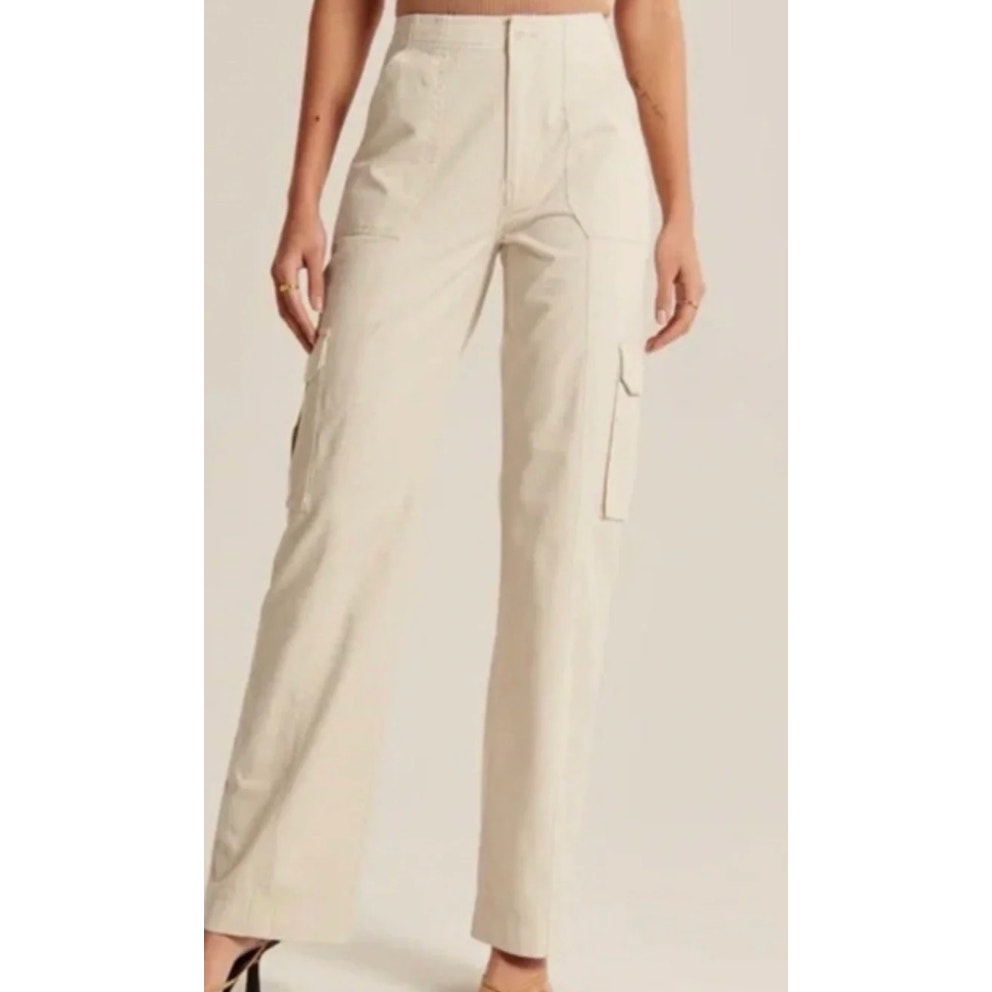 Abercrombie & Fitch High Rise Utility Wide Leg Cargo Pants Khaki 29 / 8 Petite